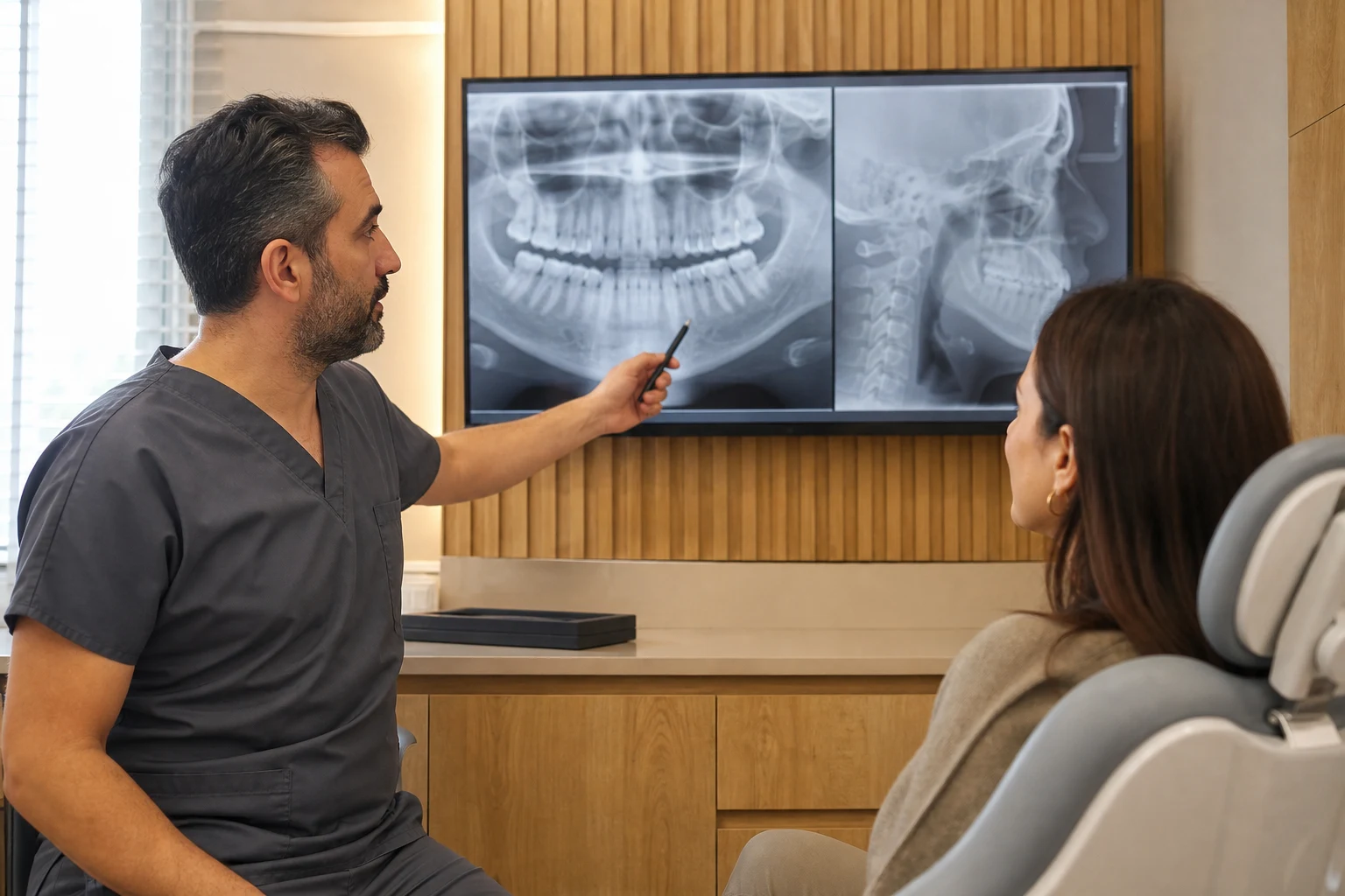 Evaluation of panoramic and cephalometric records with the patient