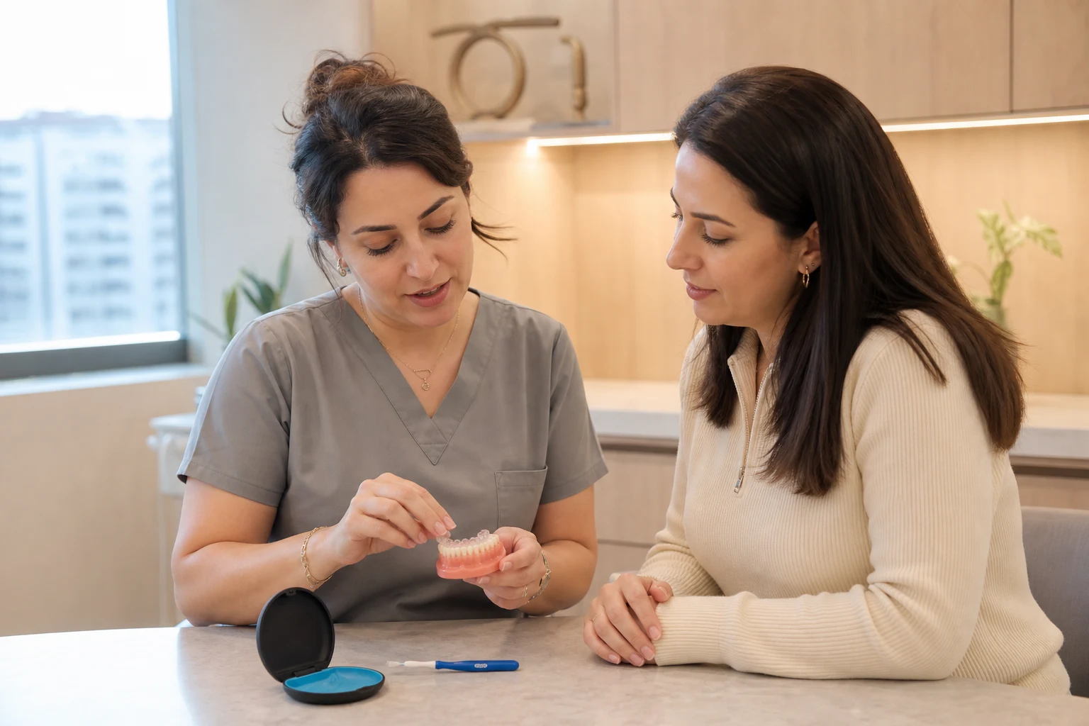 Explaining the use of orthodontic reinforcement plate to the patient