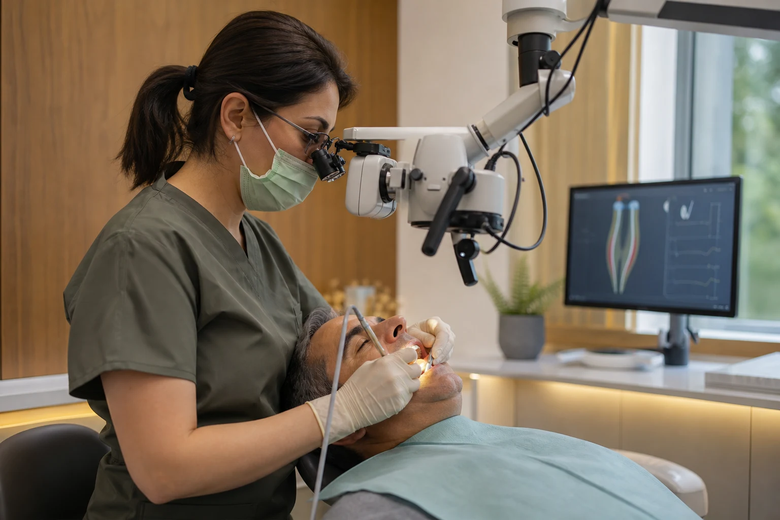 Dental mikroskop altında hassas kanal tedavisi uygulaması