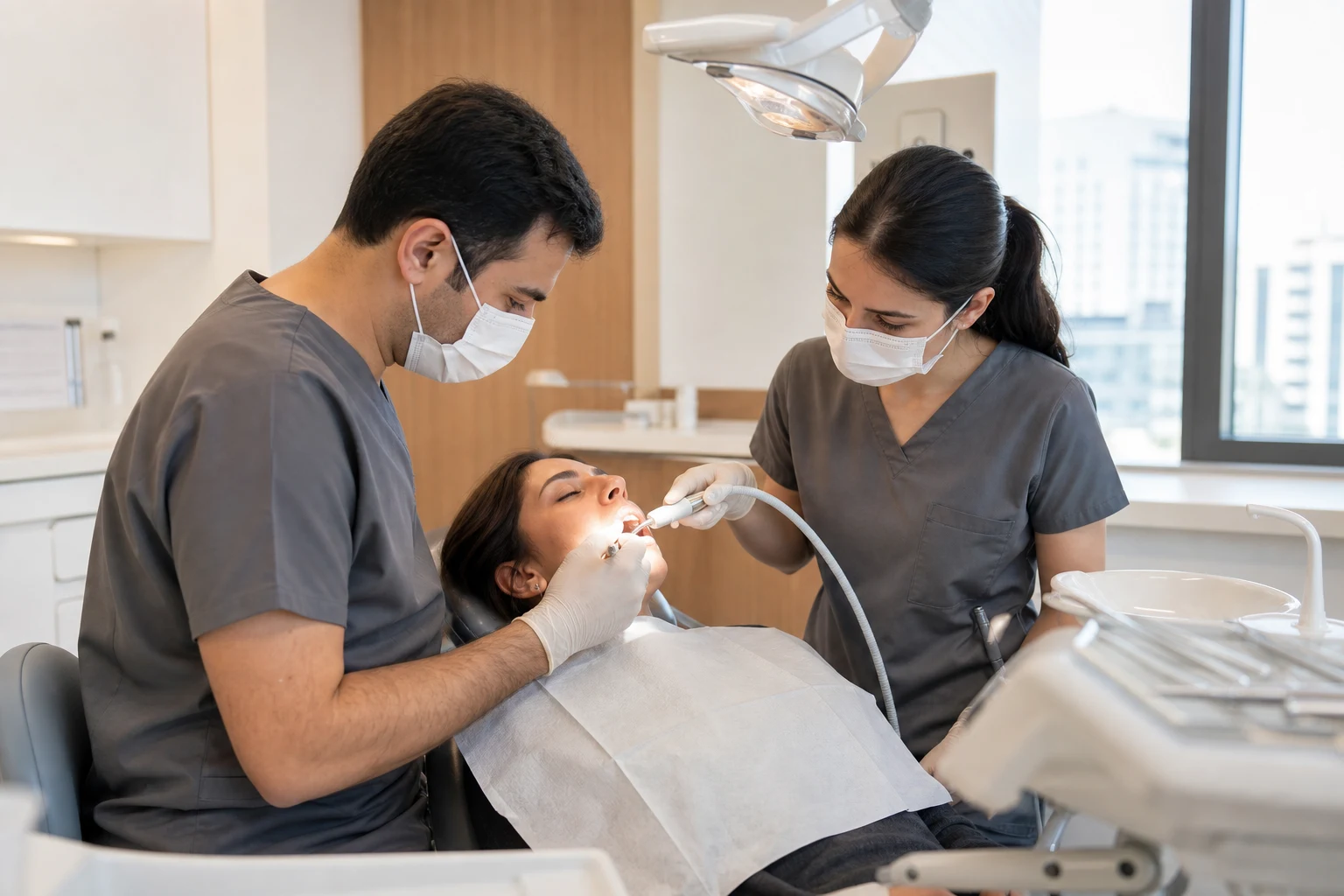 20’lik diş çekimini kontrollü biçimde uygulayan klinik ekip
