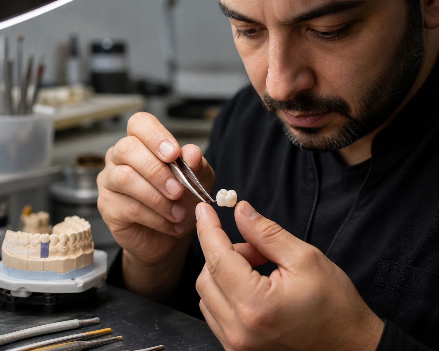 Zirkonyum seramik kuronun laboratuvarda hassas biçimde incelenmesi